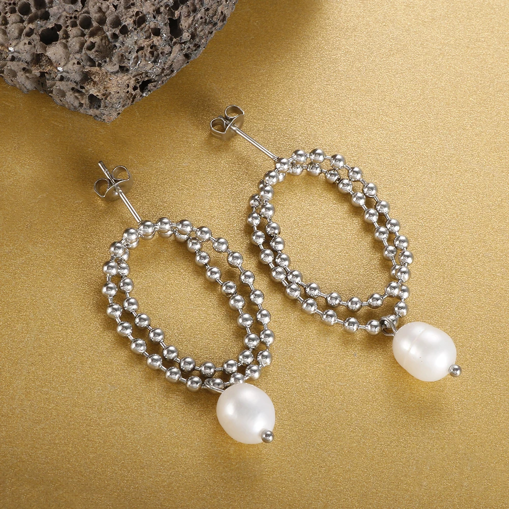 Rice Bead Chain Stainless Steel Drop Freshwater Pearl Earrings for Women Girl Trendy Temperament Wholesale Jewelry
Rice Bead Chain Stainless Steel Drop Freshwater Pearl Earrings for Women Girl Trendy Temperament Wholesale Jewelry