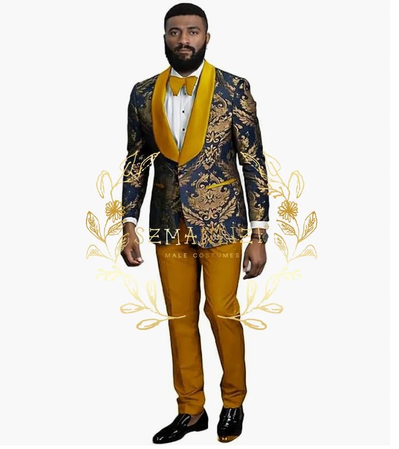 

Tailor-Made Mens Suits Fashion Groom Tuxedos Shawl Lapel Jacquard Paisley Slim Blazer Pants Sets 2 Piece Wedding Prom Suits