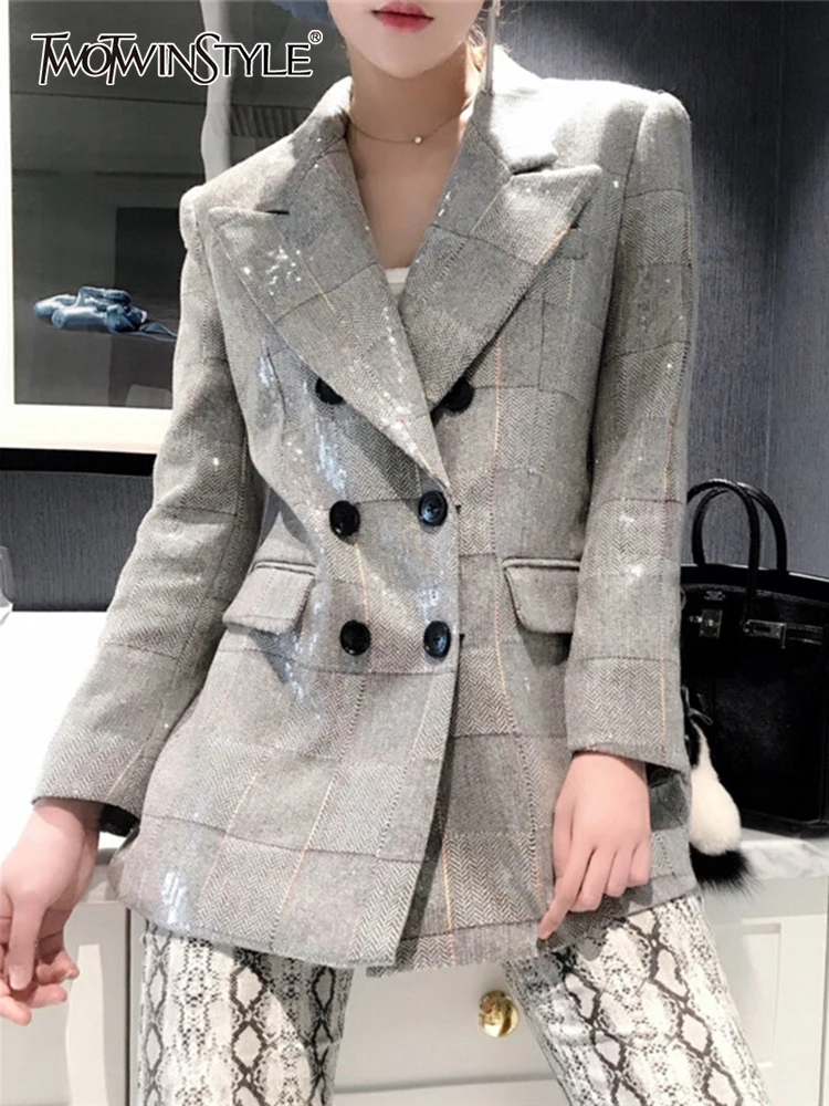 TWOTWINSTYLE Plaid Korean Style Blazer For Women Notched Collar Long Sleeve Solid Minimalist Blazers Female Fashion Spring 2022
TWOTWINSTYLE Plaid Korean Style Blazer For Women Notched Collar Long Sleeve Solid Minimalist Blazers Female Fashion Spring 2022
