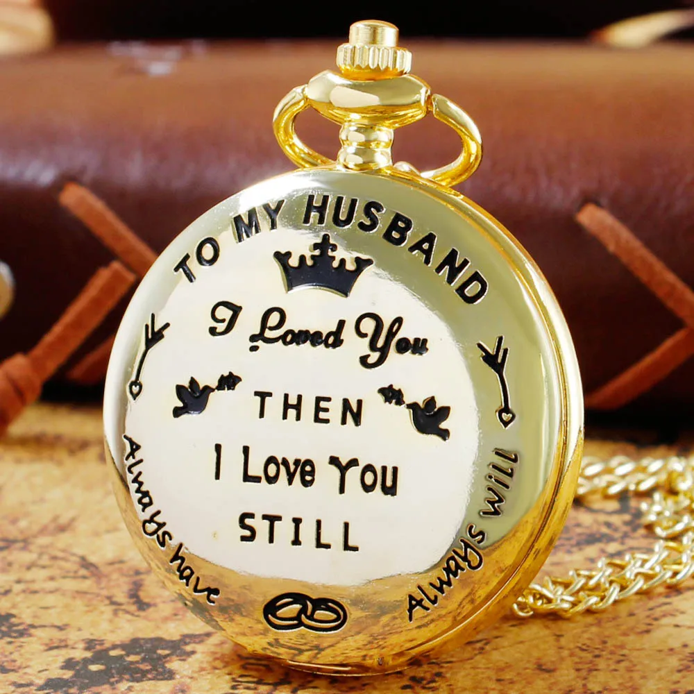 

To My Husband Quartz Pocket Watch Vintage Pendant Pocket Chain Roman Numerals Dial Clock Male Anniversary Birthday Gift