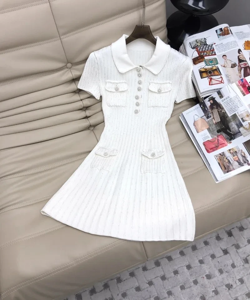 2024 Summer Luxury Fashion Women Casual White Knitted Short Sleeve Slim Dress for Lady
2024 Summer Luxury Fashion Women Casual White Knitted Short Sleeve Slim Dress for Lady