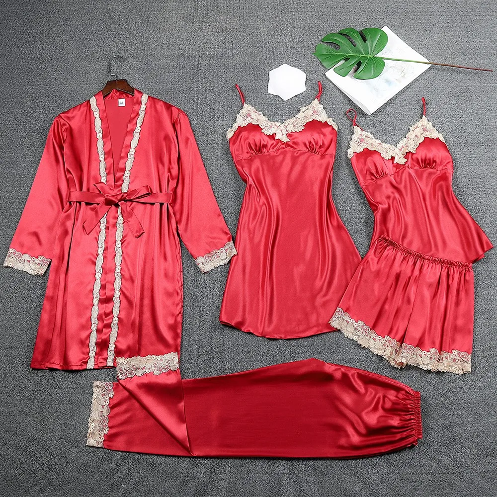 Tulin Fashion Women Spaghetti Strap Nightdress Sexy Bathrobe Gown New Satin Sleepwear 5PCS Sleep Set Silky Nightgown Homewear
Tulin Fashion Women Spaghetti Strap Nightdress Sexy Bathrobe Gown New Satin Sleepwear 5PCS Sleep Set Silky Nightgown Homewear