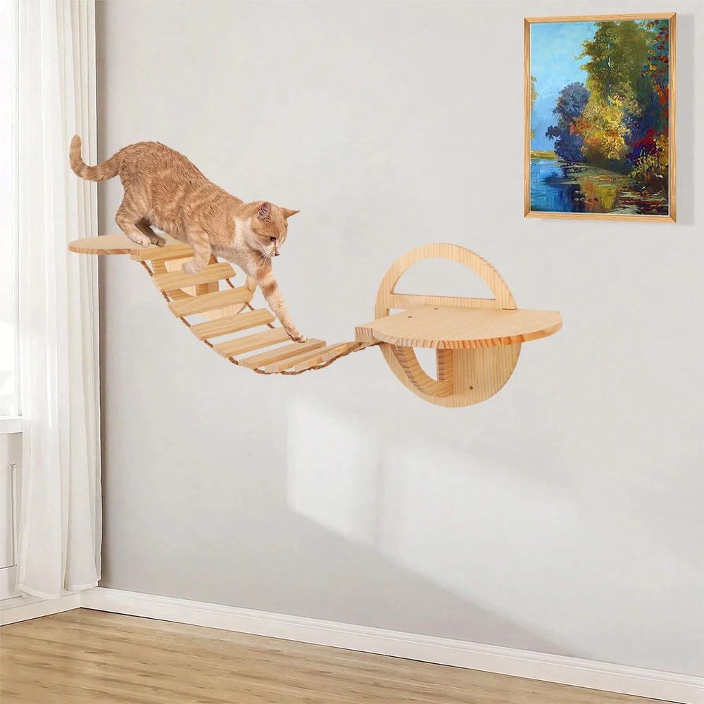 1.15M Wall Mounted Wooden Climbing Cat Bridge with Circular Platform for Kitten Playing and Rest Easy To Assemble Cat Products
1.15M Wall Mounted Wooden Climbing Cat Bridge with Circular Platform for Kitten Playing and Rest Easy To Assemble Cat Products