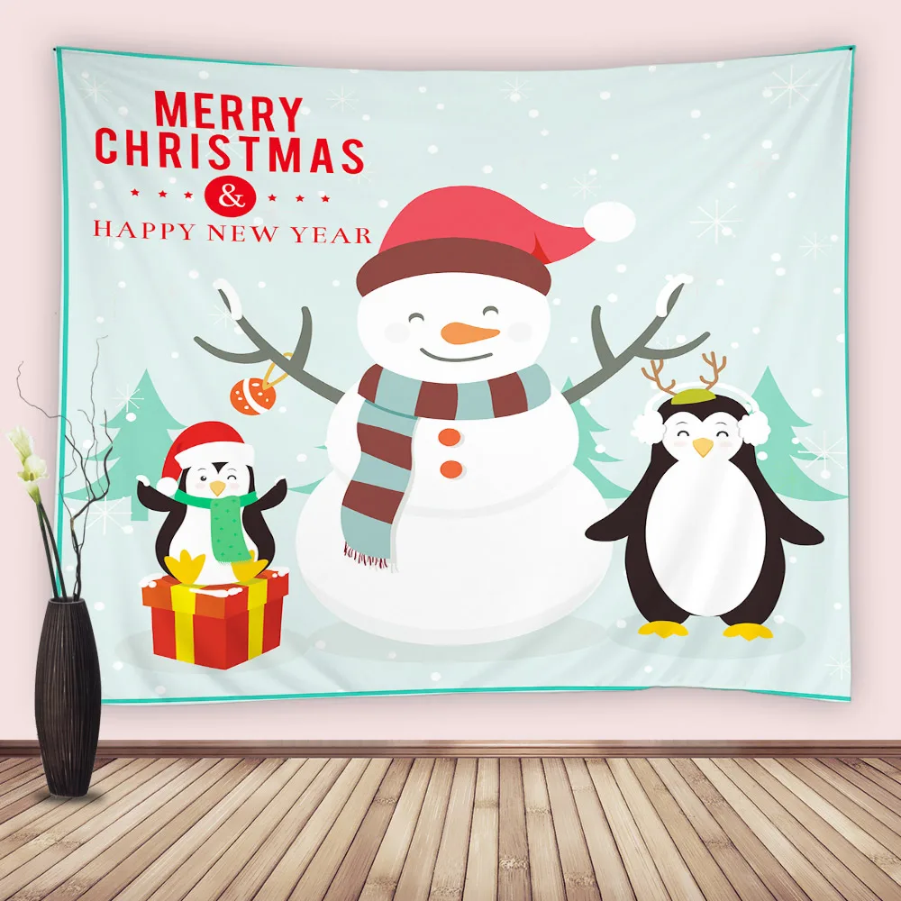 

Christmas Tapestry Penguin Cartoon Snowman Tapestries Wall Hanging For Bedroom Living Room Dorm Happy New Year Xmas Home Decor