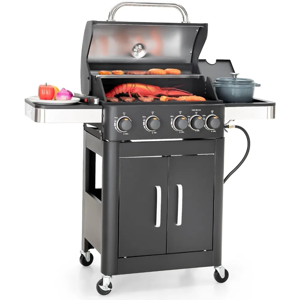 Barbecue oven, 4-burner propane gas, with side burner and enamel cast iron grille, 46700 BTU output, black, barbecue oven
Barbecue oven, 4-burner propane gas, with side burner and enamel cast iron grille, 46700 BTU output, black, barbecue oven