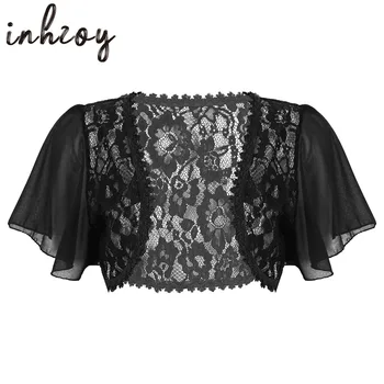 Mulheres Marcantes no Blazer Branco Fino: Nova Coleção Outono 2023 10 Elegant Bolero Women Sexy Shrug Short Bell Sleeve Cropped Jacket Shrug For Wedding Evening Prom 2022 Black White