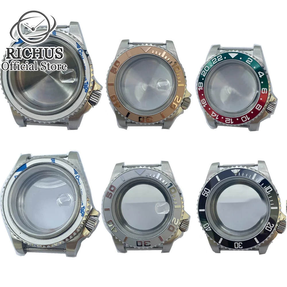 

40mm Silver sterile Glass/Solid Watch Case with bezel Fit NH35 NH36 ETA 2824 PT5000 ST2130 movement Watch Accessories Parts