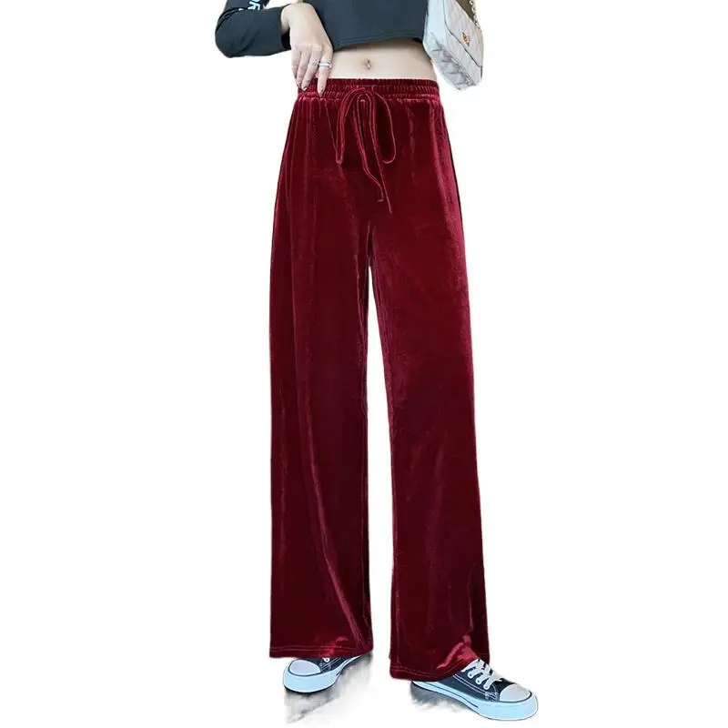 

2024 Spring Causal Women' velour Pants Autunm streetwear Solid Loose Female velvet Pants Women wide leg Trousers roupa feminina