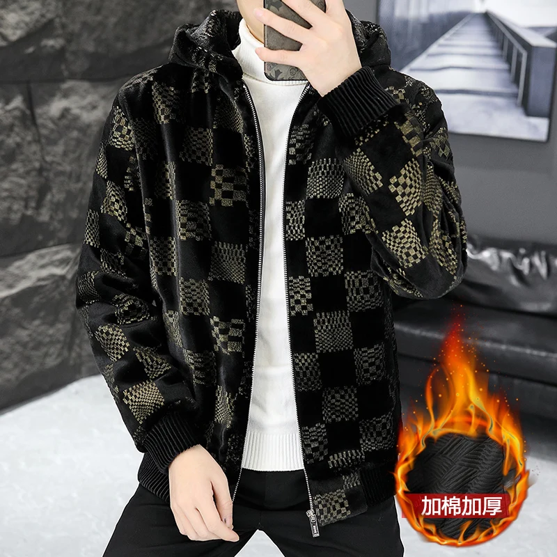 

High quality Autumn Winter New Fashion Trend Lamb Wool Coat Men's Casual Loose Comfortable Hooded Thicken Warm Parkas Jacket