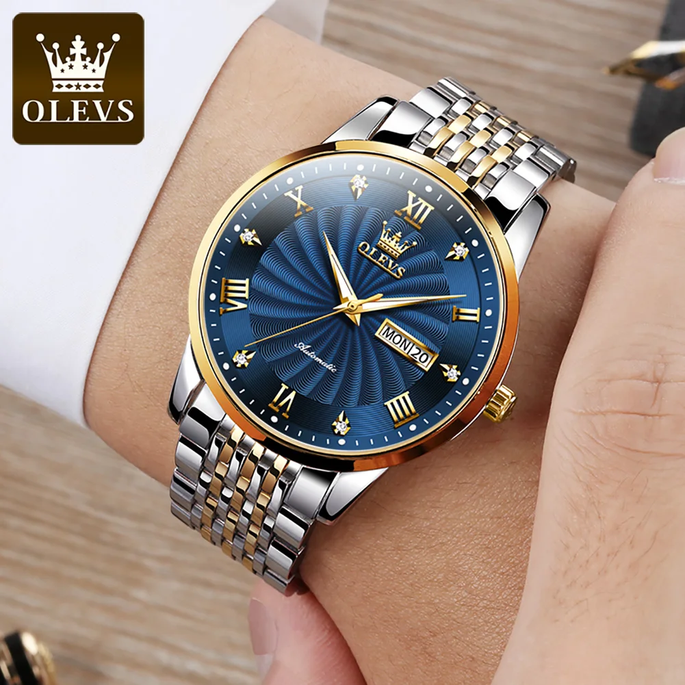 OLEVS Brand Fashion Blue Luxury Mechanical Watch for Men Stainless Steel Sport Waterproof Business Men Watches Relogio Masculino
OLEVS Brand Fashion Blue Luxury Mechanical Watch for Men Stainless Steel Sport Waterproof Business Men Watches Relogio Masculino