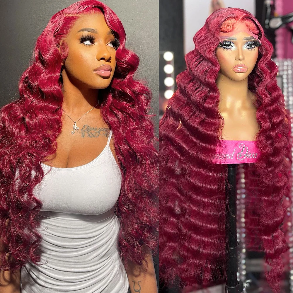 

99J Body Wave Wigs 13x4 HD Lace Frontal Wigs Human Hair 180 Density Burgundy 13x6 Glueless Preplucked Baby Hair Wig For Women