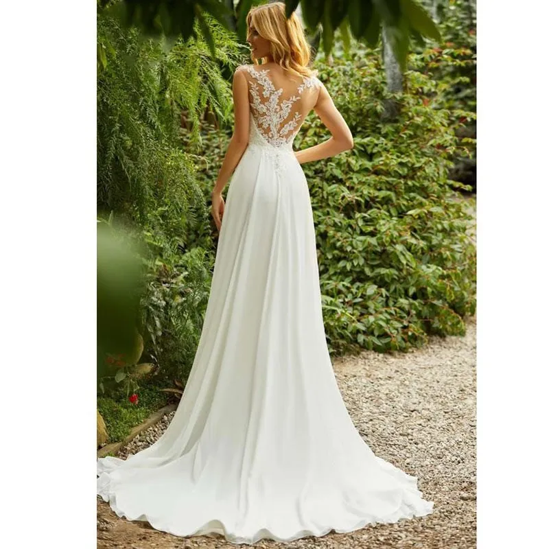 

Boho Sexy 2024 Ivory V-neck A-line Wedding Dress 2024 Zipper Chiffon robe de mariée Bridal Gowns Bohemian vestidos de novia