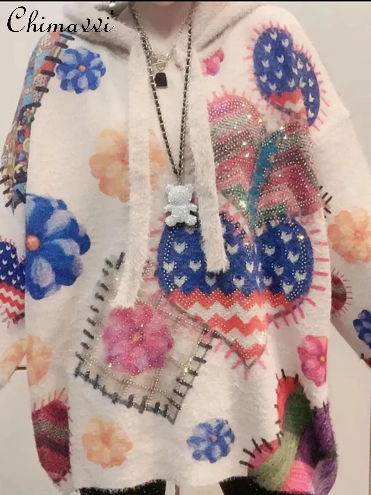 2024 Autumn New Fashion Vintage Printed Rhinestone Mink Velvet Thick Hooded Sweater Women Loose Long Sleeve Pullover Knitted Top
2024 Autumn New Fashion Vintage Printed Rhinestone Mink Velvet Thick Hooded Sweater Women Loose Long Sleeve Pullover Knitted Top