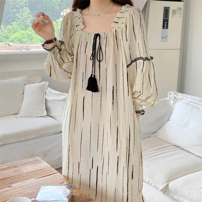 Nightgown Women Cotton Long Sleeve Nightdress Fashion Korea Style Sleepshirt Spring Autumn Nightwear Home Dressing Gowns Pajamas
Nightgown Women Cotton Long Sleeve Nightdress Fashion Korea Style Sleepshirt Spring Autumn Nightwear Home Dressing Gowns Pajamas