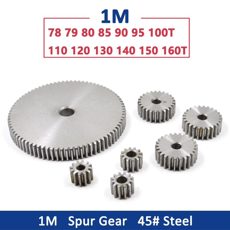 

1pc Spur Gear 1M 78T-160T Metal Transmission Gear 45# Steel 1 Modulus 78 79 80 85 90 95 100 110 120 130 140 150 160 Teeth