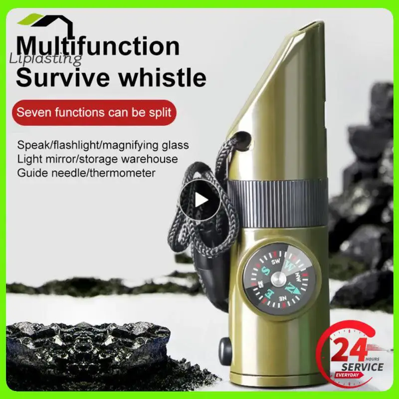 

Multifunctional Whistle 7 In 1 Camping Survival Whistle Trekking Thermometer Compass Tools Magnifier Mirror With Led Light