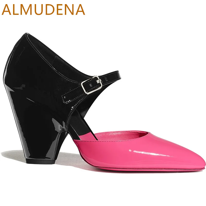 Patent Leather Pointed Toe Spike Heels Women Pumps Shallow Two Piece Mixed Colors Buckle Strap Elegance Shoes Dress High Heels
Patent Leather Pointed Toe Spike Heels Women Pumps Shallow Two Piece Mixed Colors Buckle Strap Elegance Shoes Dress High Heels
