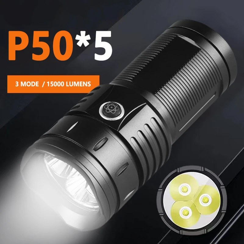 

High Power LED Flashlights Lamp Rechargeable Torch With USB Charging 15000 Lumens Laser Outdoor Emergency Lights Camping Handy