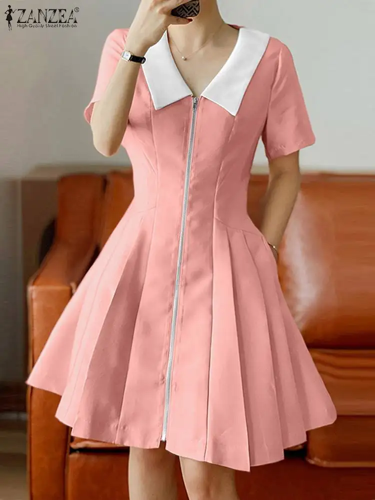 ZANZEA Color block Zipper Vestido 2023 Summer Pleated Women Korean Fashion Mini Dress Turn Down Collar Cinched Waist Short Robes
ZANZEA Color block Zipper Vestido 2023 Summer Pleated Women Korean Fashion Mini Dress Turn Down Collar Cinched Waist Short Robes