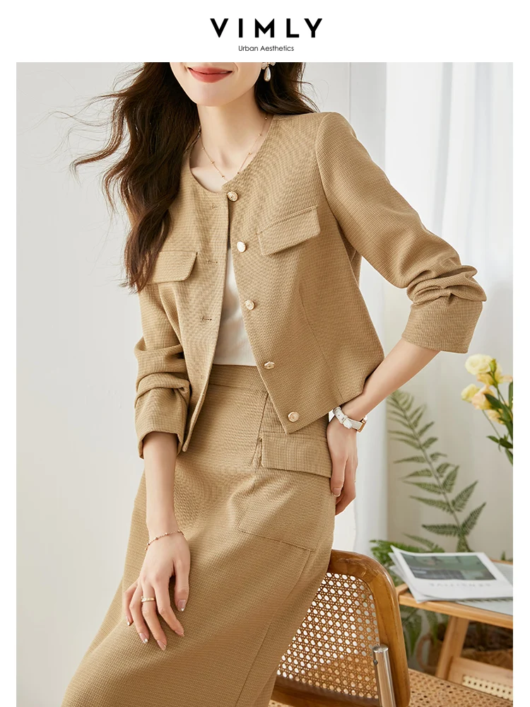

Vimly Two-piece Skirt Sets Vintage Simple Office Lady Spring 2023 New Elegant Gentle Korean Business Coat Winter Outfits V7752