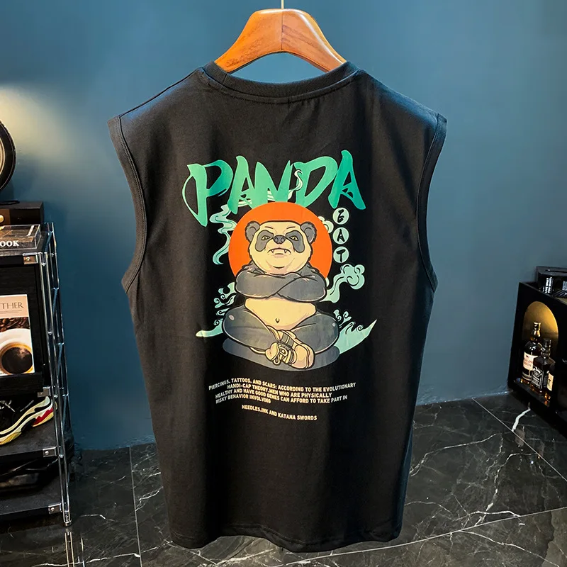 Sleeveless T-shirt Vest Men's Trendy Panda Printing Loose Outer Wear Summer Sports Fitness Men's All-Match Breathable Top 
Sleeveless T-shirt Vest Men's Trendy Panda Printing Loose Outer Wear Summer Sports Fitness Men's All-Match Breathable Top