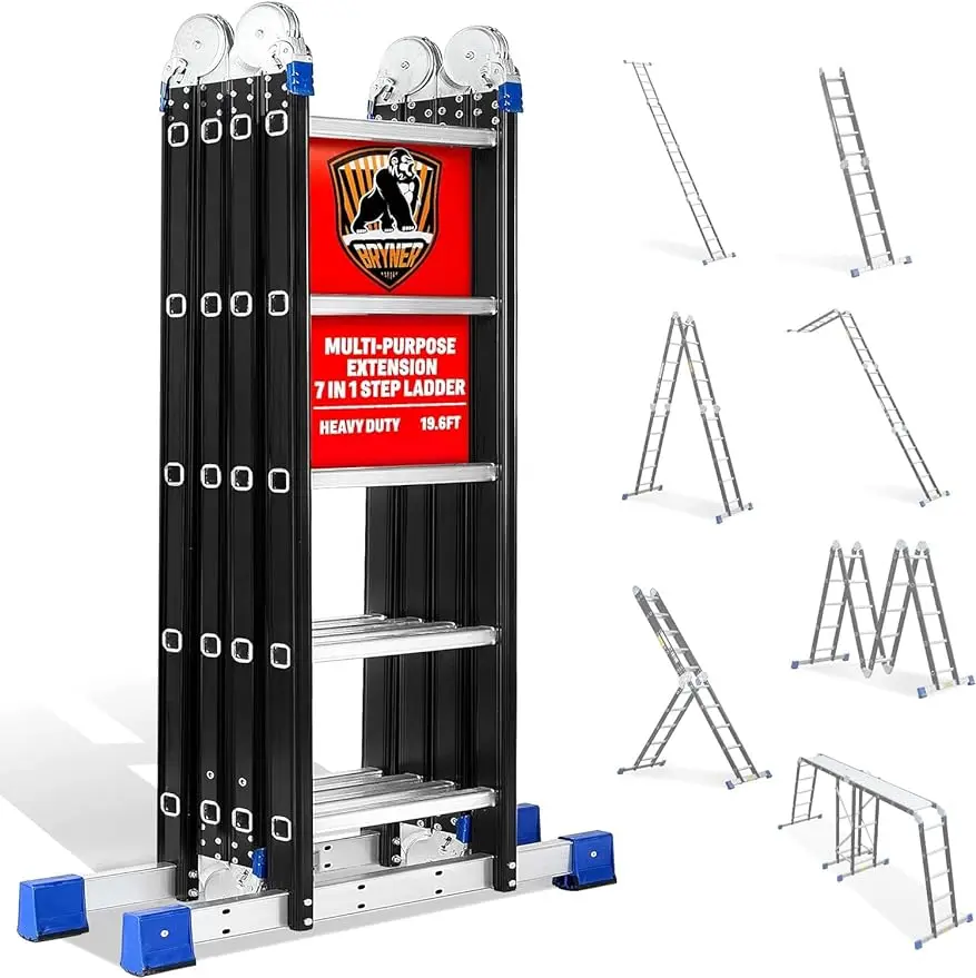 Step Ladder, Bryner 19.6ft 7 in 1 Folding Ladder Multi-Purpose Aluminium Extension Ladder Adjustable Telescoping Foldable Ladder
Step Ladder, Bryner 19.6ft 7 in 1 Folding Ladder Multi-Purpose Aluminium Extension Ladder Adjustable Telescoping Foldable Ladder