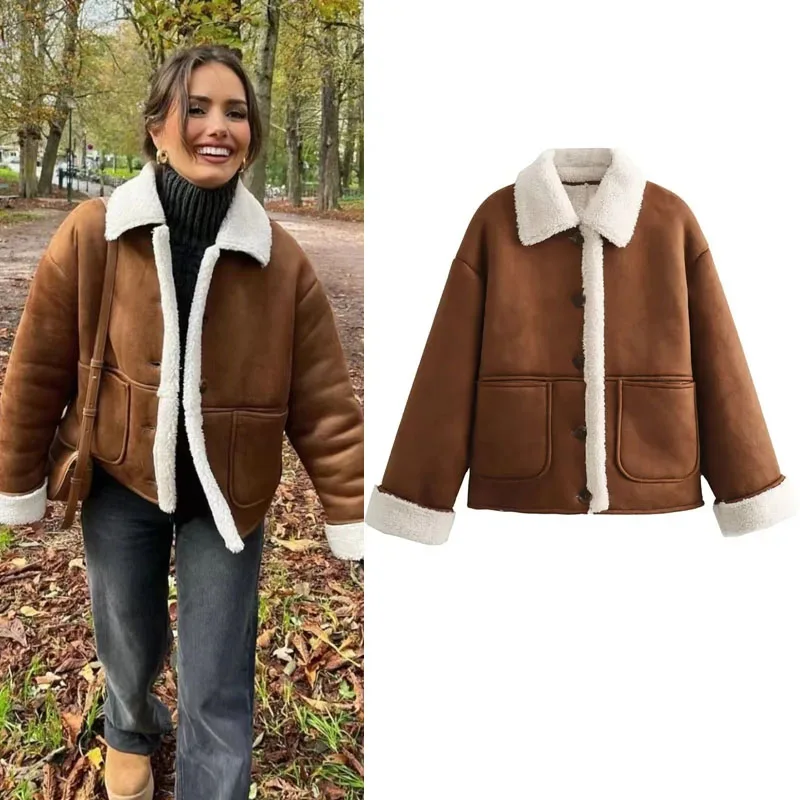TRAF Autumn Lapel Pockets Double Faced Jacket For Woman Winter Fashion Long Sleeves Button Up Coats Vintage Cold Coat Waistcoat
TRAF Autumn Lapel Pockets Double Faced Jacket For Woman Winter Fashion Long Sleeves Button Up Coats Vintage Cold Coat Waistcoat