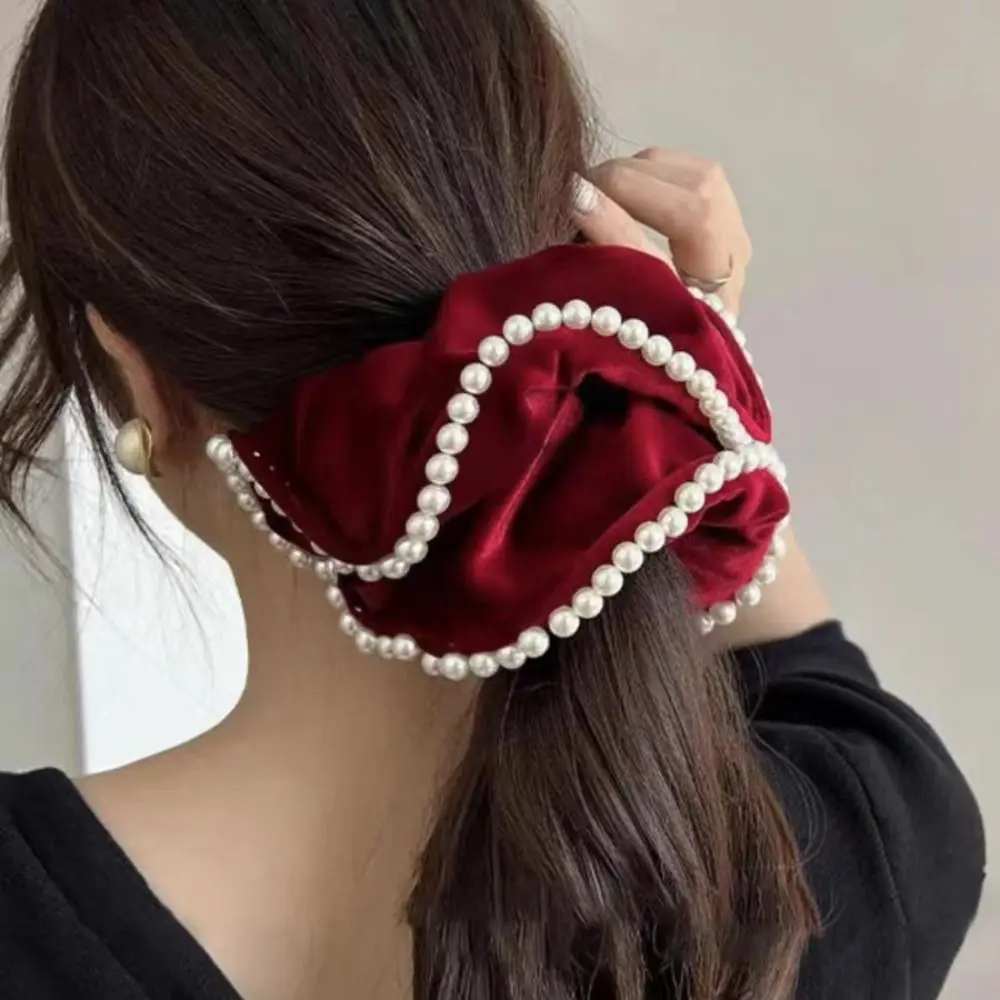 

Hair Tie Velvet Scrunchies Elastic Hair Band Ponytail Holder Pearl Hair Rope Hair Ring Korean Style Large Intestine Hairband