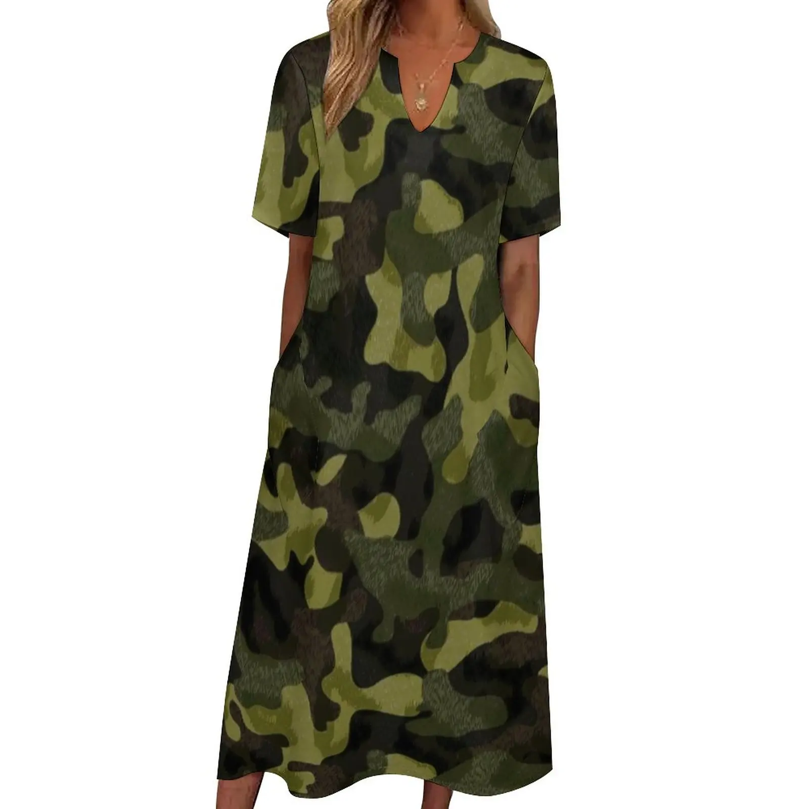 

Camo Print Dress Leopard Spots Cute Maxi Dress Aesthetic Boho Beach Long Dresses Women V Neck Design Big Size Clothes