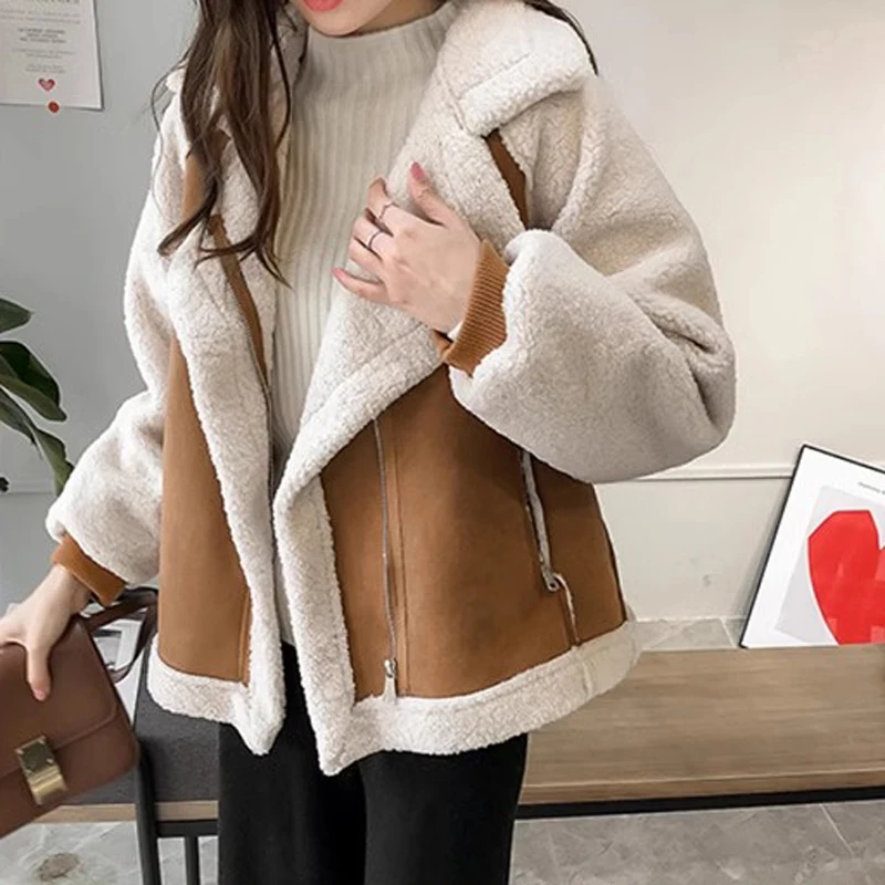 Winter Jacket Women Lamb Wool Bomber Suede Fabric Wind Fur One Coat with Zipper Thick Warm Cropped Biker Jackets 2023
Winter Jacket Women Lamb Wool Bomber Suede Fabric Wind Fur One Coat with Zipper Thick Warm Cropped Biker Jackets 2023