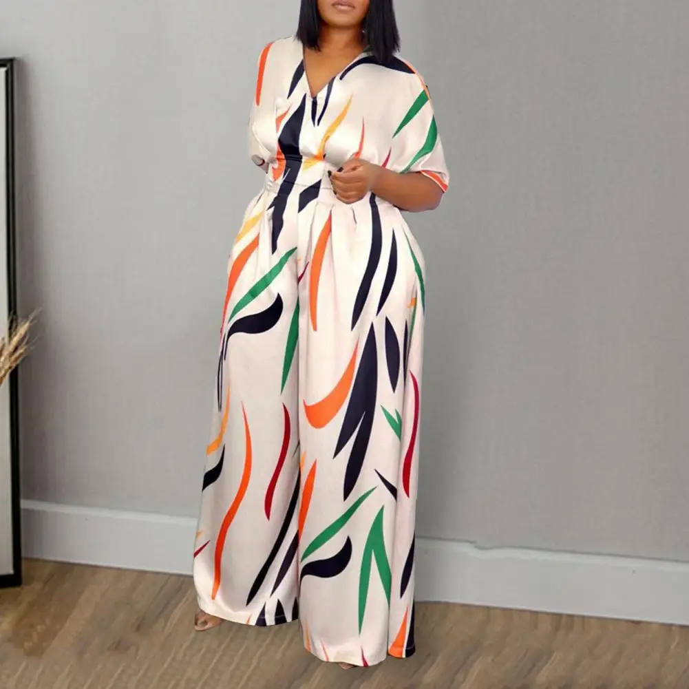Women Jumpsuit Batwing Half Sleeve Colorful Striped Print High Waist Straight Wide Leg Jumpsuit Streetwear macacão feminino
Women Jumpsuit Batwing Half Sleeve Colorful Striped Print High Waist Straight Wide Leg Jumpsuit Streetwear macacão feminino