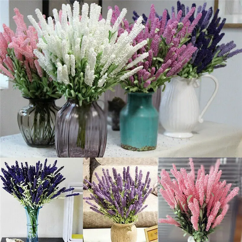 

12 Heads Artificial Lavender Bouquet Fake Silk Flowers Wedding Party Home Decor