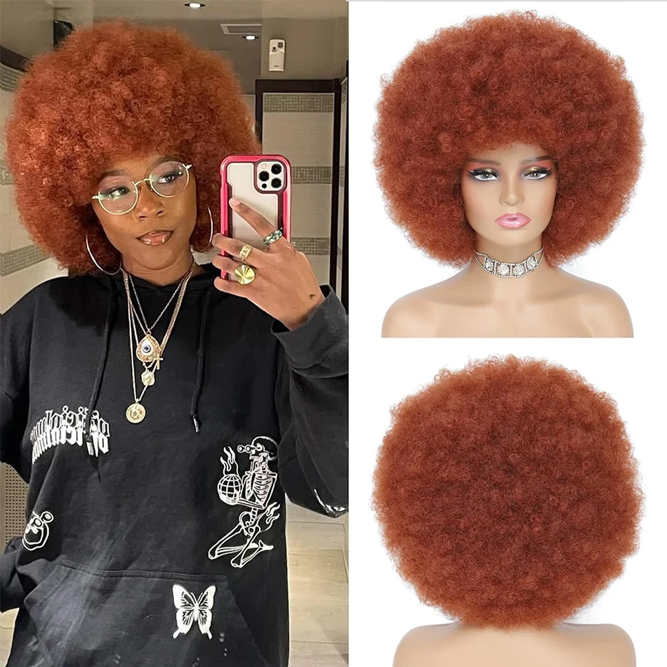 

Short Bob Afro Kinky Curly Wig With Bangs Fluffy Soft Natural Hair Heat Resistant Bouncy Costume Party Cosplay Wig Human Hair