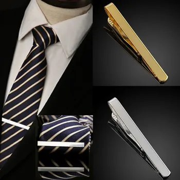 1pcs Men Stainless Steel Tie Clip Gold Silver Bar Brooch Clasp Chic Fashion Solid Color Slim Collar Useful Tie Pin Necktie Clasp