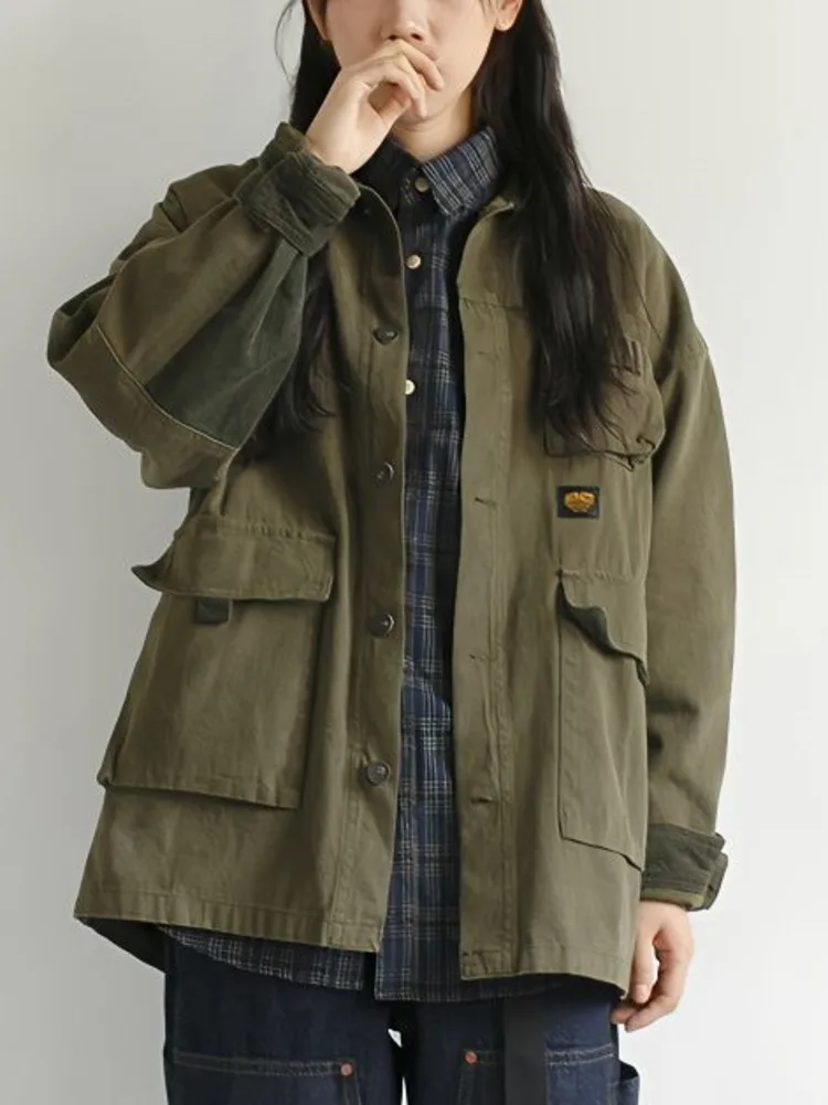 

Джинсовая куртка-карго для мужчин и женщин, одежда в стиле Харадзюку, джинсовое пальто в стиле милитари, Повседневная рабочая одежда, Японская уличная одежда, весна