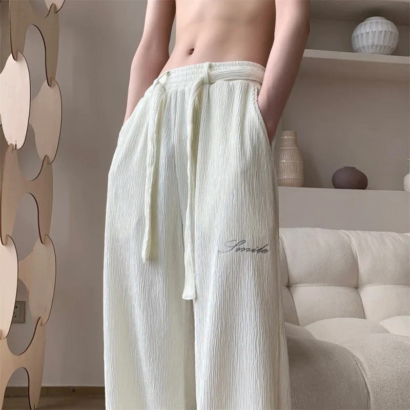 

The Drape Ice Silk Pants men's Summer Thin quick-drying Loose wide-legged Pants Ins Tide Fold Leisure Long Pants Korean Fashion