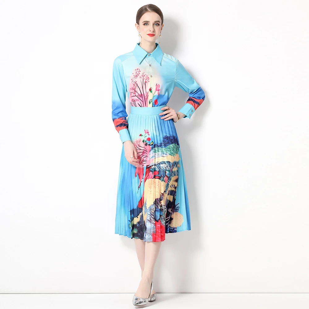 2023 Women Fashion Print Midi Skirts Set Woman 2 Pieces Suit Female Long Sleeve Blouses Tops + Vintage Casual Skirt Sets A1058
2023 Women Fashion Print Midi Skirts Set Woman 2 Pieces Suit Female Long Sleeve Blouses Tops + Vintage Casual Skirt Sets A1058