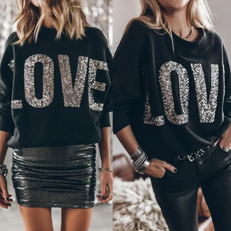 

New Arrivals Exquisite Design Autumn Winter Fashionable Batwing Sleeve Sequined Sweater Casual Loose Long-Sleeved Top
