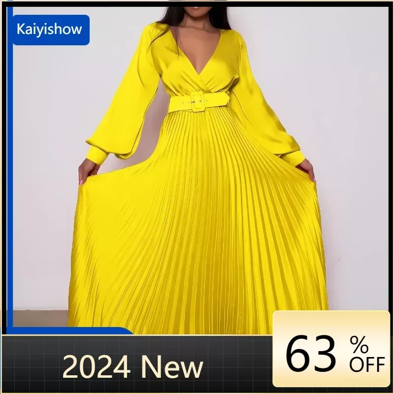 Sexy Deep V Long Sleeve Waist Party Dress New Ladies Elegant High Waist Pleated Robe Dress Fall Fashion Women Solid Prom Dresses
Sexy Deep V Long Sleeve Waist Party Dress New Ladies Elegant High Waist Pleated Robe Dress Fall Fashion Women Solid Prom Dresses