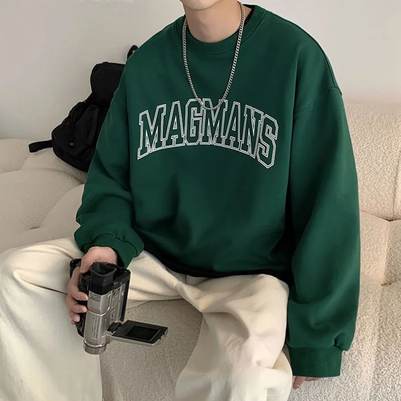 

Retro Blackish Green Velvet Oversized Sweatshirt American Letter Print Long Sleeve Pullover Mens Hip Hop Streetwear Winter Tops