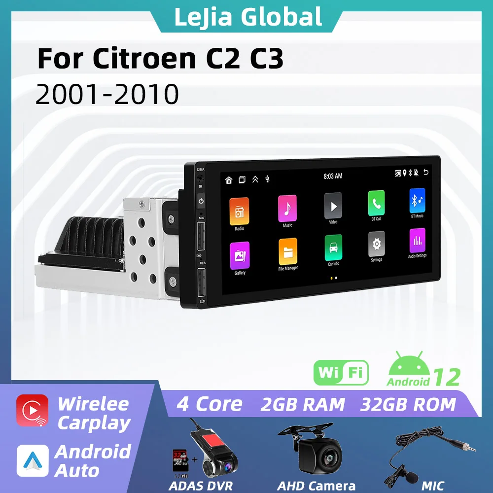 

1din Android Car Multimedia Player for Citroen C2 C3 2001-2010 1 Din Radio Stereo Head Unit Carplay Autoradio GPS Navigation