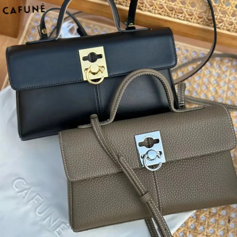 

CAFUNE Women's Cowhide Vintage Briefcase Stance Wallet Shoulder Crossbody Commuter Carry Bag Messenger Handbag Bolsas Femininas