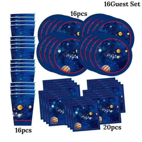 

52pcs Galaxy Outer Space Solar System Planet Party 16 Guest Kids Birthday Party Disposable Tableware Paper Plates Cups Napkins