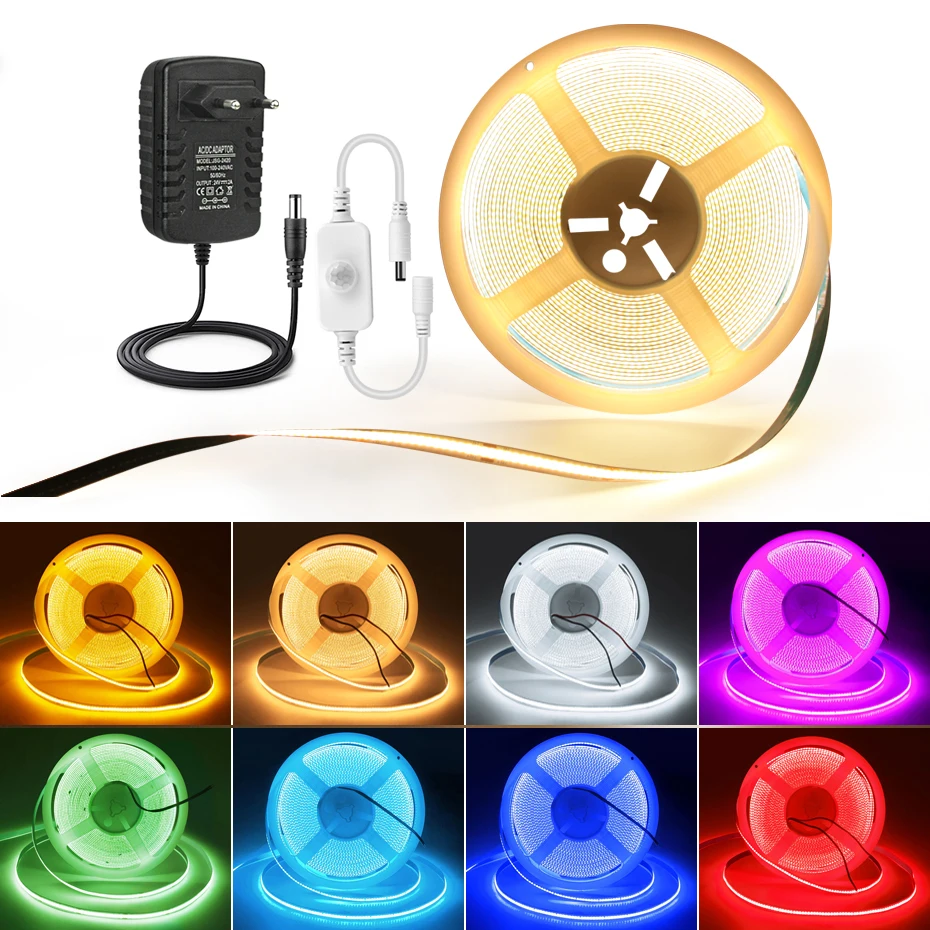 PIR Motion Sensor COB LED Strip Lights Super Bright Led Tape DC 24V Flexible Ribbon EU/US Plug For Stairs Wardrobe Lighting
PIR Motion Sensor COB LED Strip Lights Super Bright Led Tape DC 24V Flexible Ribbon EU/US Plug For Stairs Wardrobe Lighting