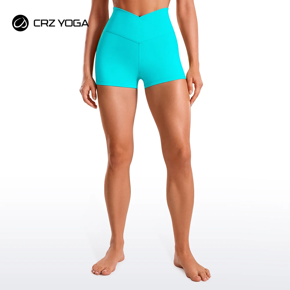 

CRZ YOGA Womens Butterluxe Crossover Biker Shorts 3 Inches - Criss Cross High Waisted Workout Yoga Shorts Buttery Soft