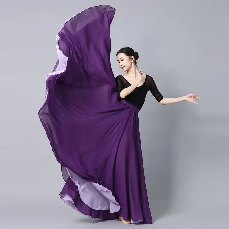 

Double layered double-sided wearable dance large swing long skirt national half skirt practice ballroom dance dress