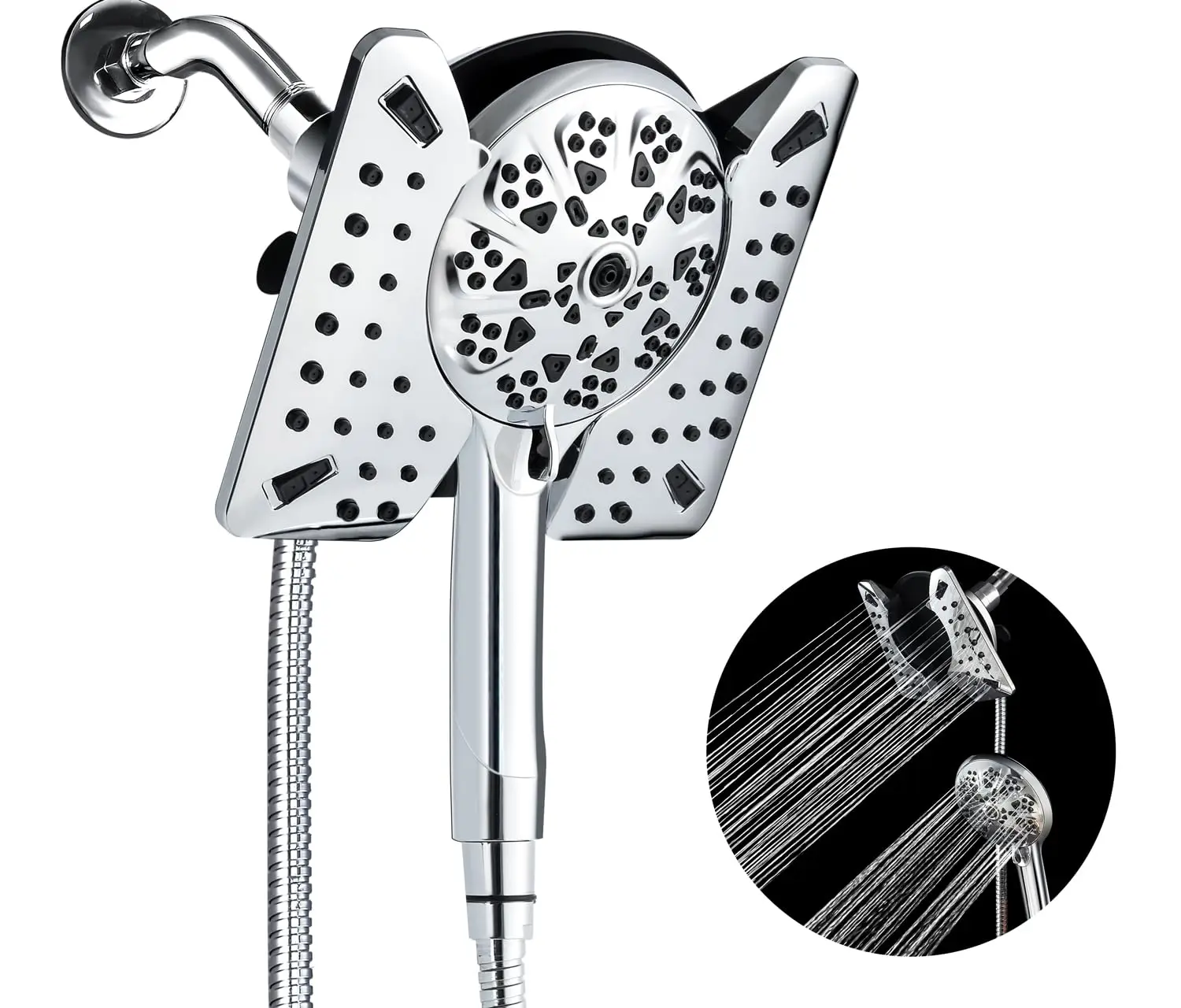 

2-in-1 Shower Heads Spray Combo, 7.5 Inch Rain & 10 Settings Handheld Shower Head, Detachable Shower Head with Hose, Chrome