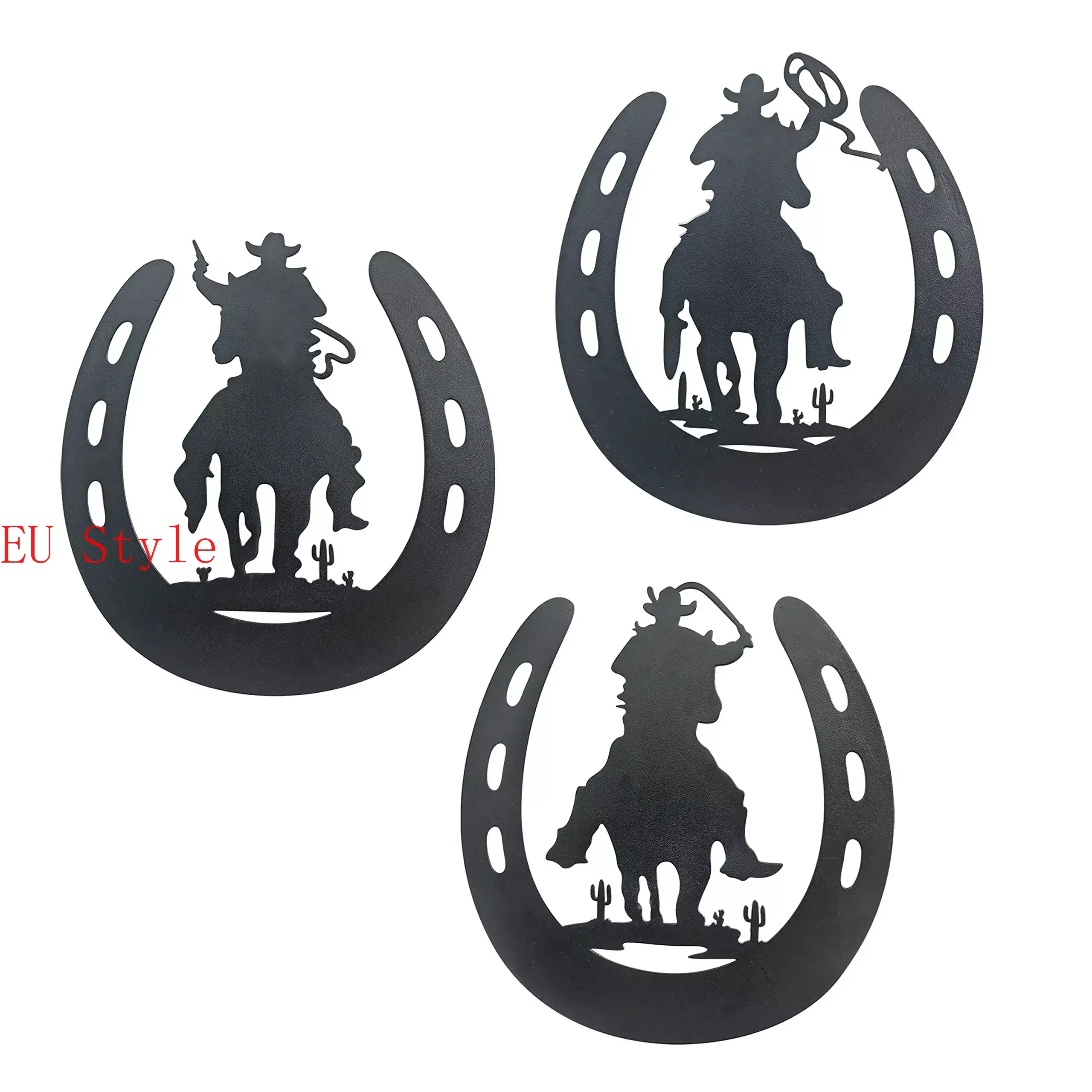 

Horseshoe Metal Home Art Decor with Cowboy, Western Rustic Style Horse Shoes Decoration Wall Hanging Living Room Country Decor O