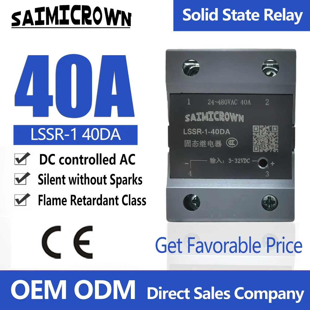 40A Solid State Relay Module Single Phase SSR DC to AC LSSR-1 40DA 4-32VDC Control 48-480VAC for Heating
40A Solid State Relay Module Single Phase SSR DC to AC LSSR-1 40DA 4-32VDC Control 48-480VAC for Heating