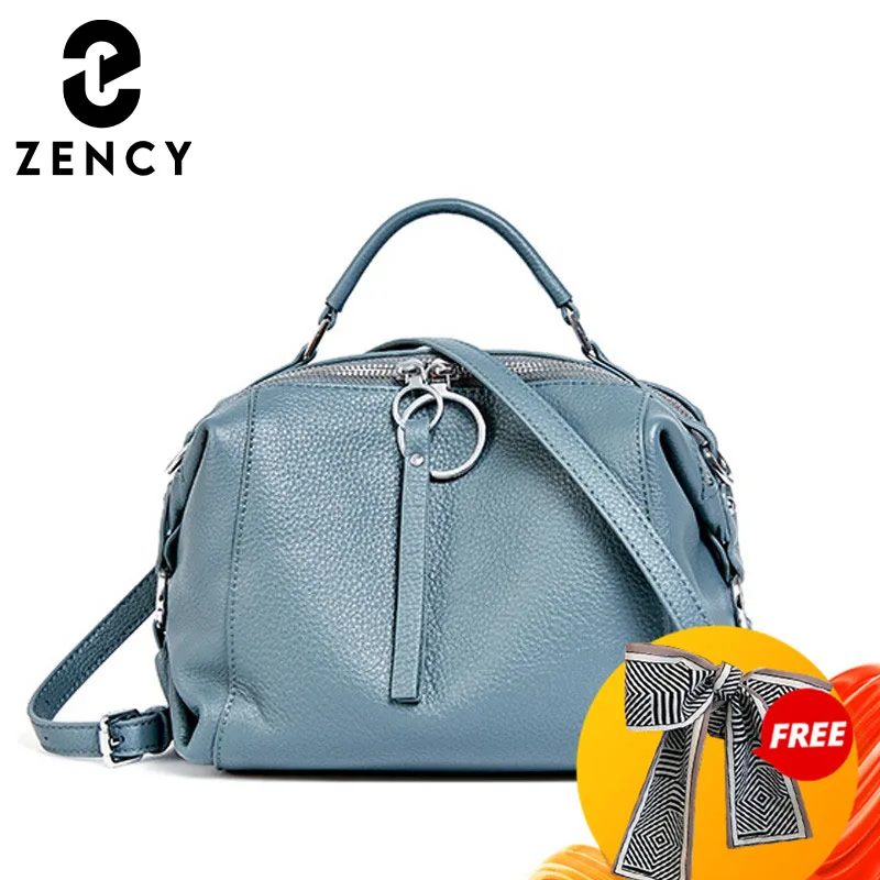 

Zency Casual Tote Crossbody Soft Genuine Leather Handbag Women Black Shopper Shoulder Bag Circular Zipper Tassel Blue Boston Sac